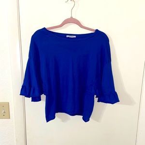 Zara Trafluc flutter sleeve blue blouse size small